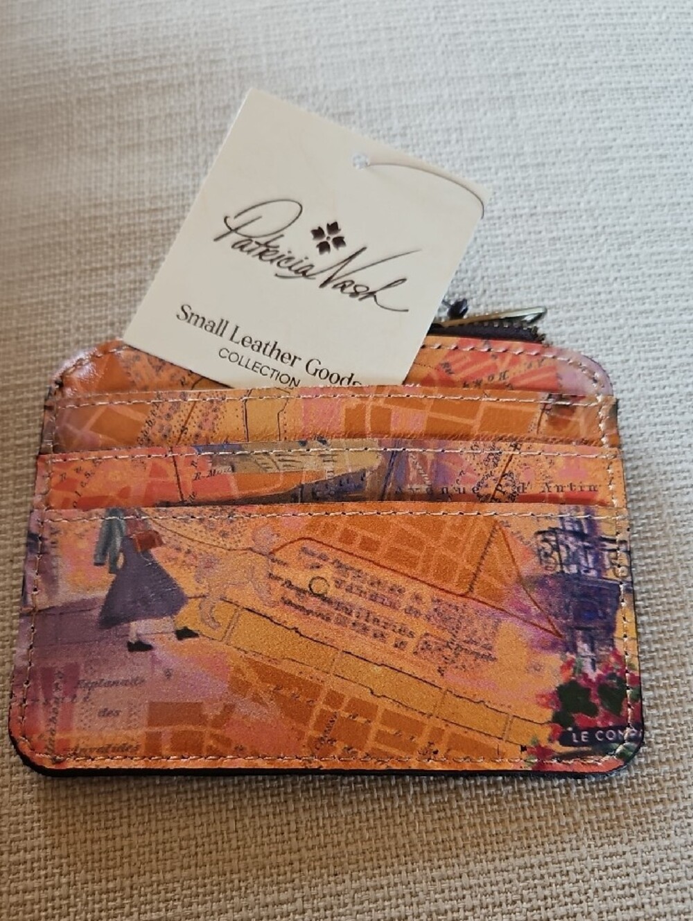 Patricia Nash Paris Map Multi-Tone Leather ID Cassis Card Wallet with Brown Trim - Picture 2 of 7